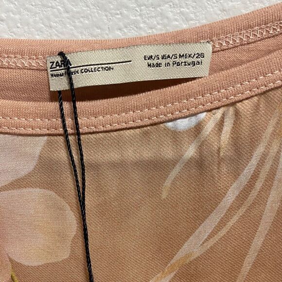 Zara Woman Floral Print Blouse Beige Peach Short Sleeve Top Size S‎ - Picture 2 of 9